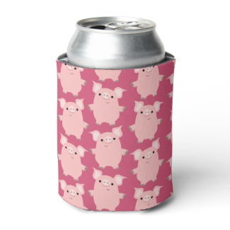 Cute Inquisitive Cartoon Pigs Can/Bottle Cooler