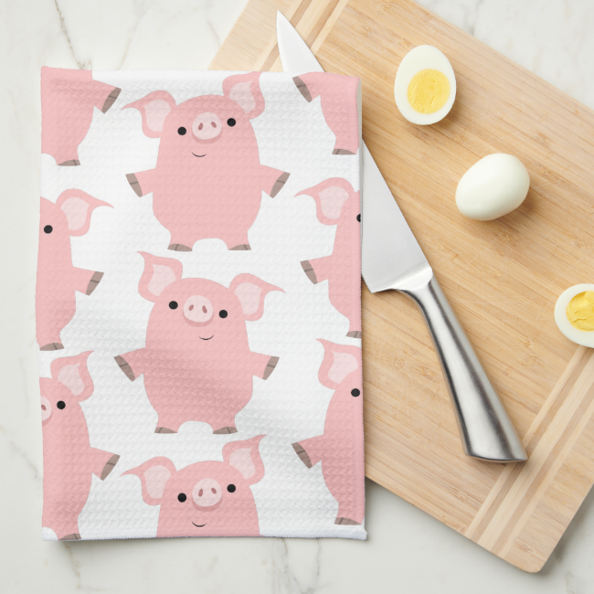 Cute Inquisitive Cartoon Pigs Kitchen Towel