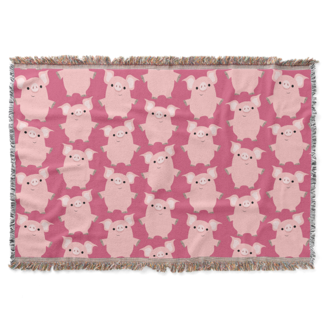 Cute Inquisitive Cartoon Pigs Throw Blanket