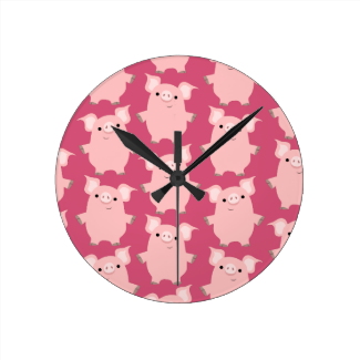 Cute Inquisitive Cartoon Pigs Wall Clock