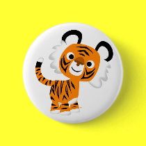 Nettes neugieriges Karikatur-Tiger-Knopf-Abzeichen buttons