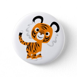 Cute Inquisitive Cartoon Tiger Button Badge button