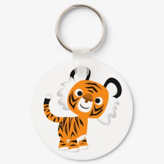 Cute Inquisitive Cartoon Tiger Keychain keychain