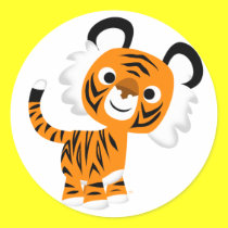 Netter neugieriger Karikatur-Tiger-Aufkleber sticker