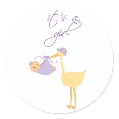 Purple Baby Stuff on Cute It S A Girl Purple Stork Holding Baby Sticker