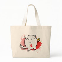 cute Japanese lucky cat design white/red Bag