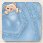 cute jean pocket teddy bear beverage coaster