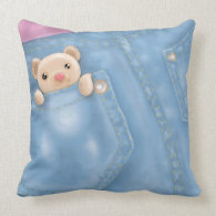 cute jean pocket teddy bear girly cartoon throwpillow