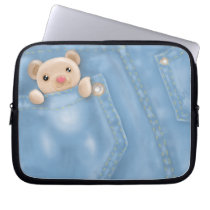 cute jean pocket teddy bear laptop computer sleeve