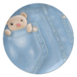cute jean pocket teddy bear plates