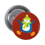 Cute Jumping Blue Penguin Button / Pin Badge