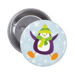 Cute Jumping Purple Penguin Button / Pin Badge