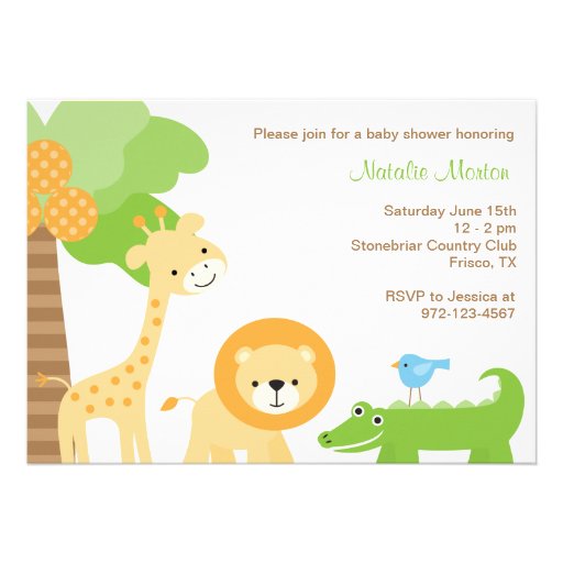 Cute Jungle Animal Invitations (front side)