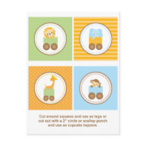 Cute Jungle Animal Train Cupcake Toppers Postcard