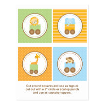 Cute Jungle Animal Train Cupcake Toppers Postcard