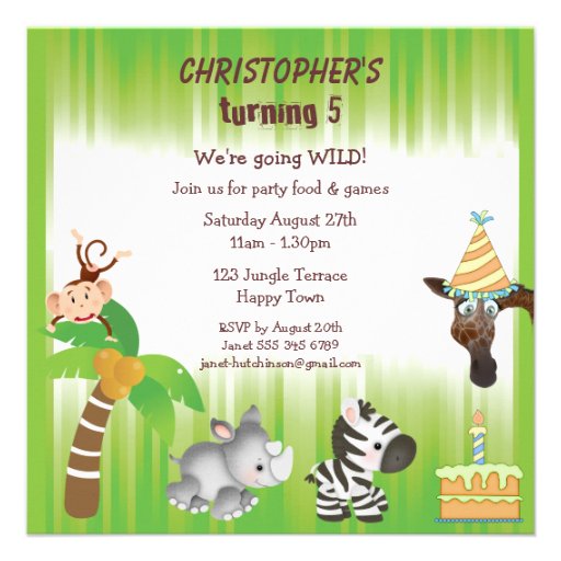 Cute Jungle Animals Birthday Party Custom Invitations