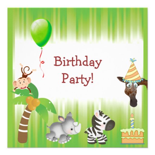 Cute Jungle Animals Birthday Party Custom Invitations