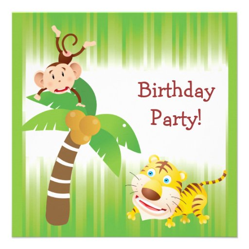Cute Jungle Animals Birthday Party Invitations