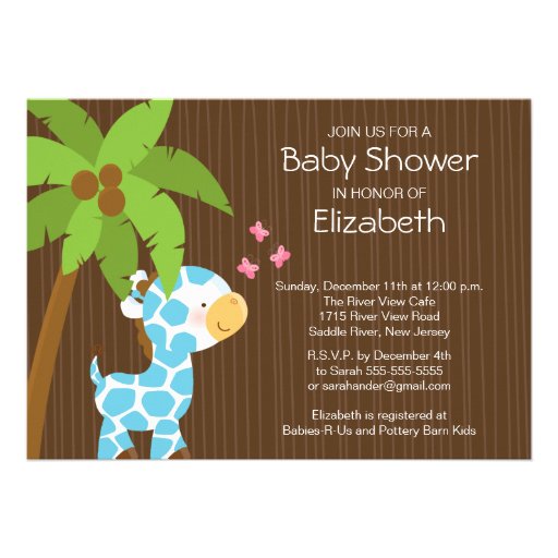 Cute Jungle Giraffe Boy Baby Shower Invitation