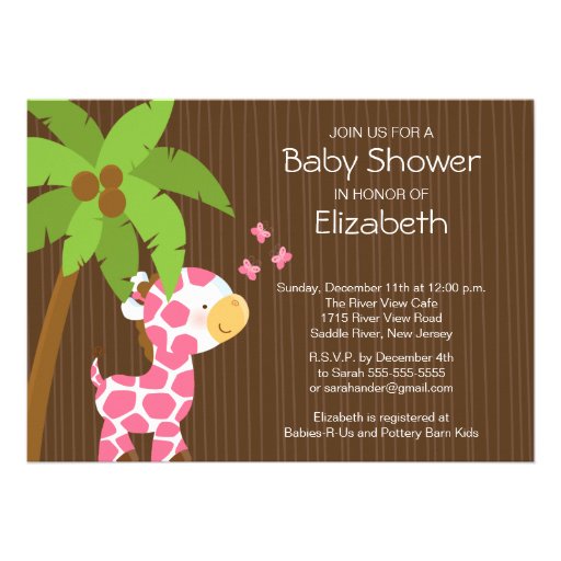 Cute Jungle Giraffe Girl Baby Shower Invitation