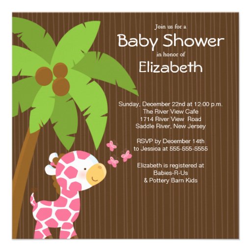 Cute Jungle Giraffe Girl Baby Shower Invitations