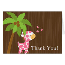 Cute Jungle Giraffe Girl Baby Shower Thank You Greeting Cards