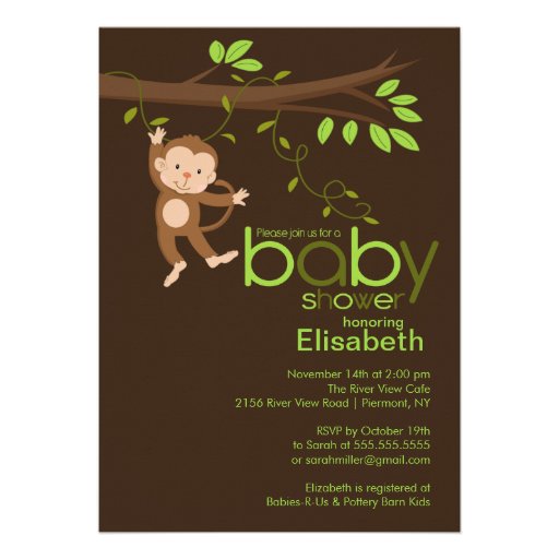 Cute Jungle Monkey Baby Shower Invitations (front side)