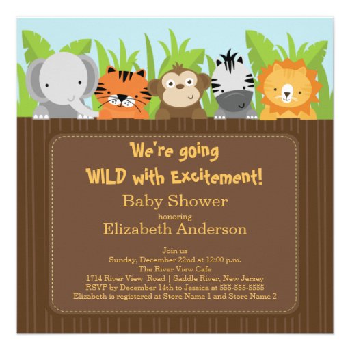 Cute Jungle Safari Animals Baby Shower Invitations