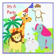 Cute Jungle Safari Animals Themed Party Invitation