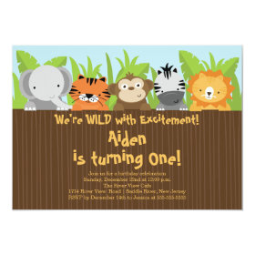 Cute Jungle Safari Zoo Animals Kids Birthday 5x7 Paper Invitation Card