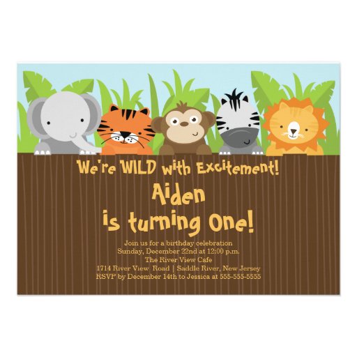 Cute Jungle Safari Zoo Animals Kids Birthday Personalized Invite