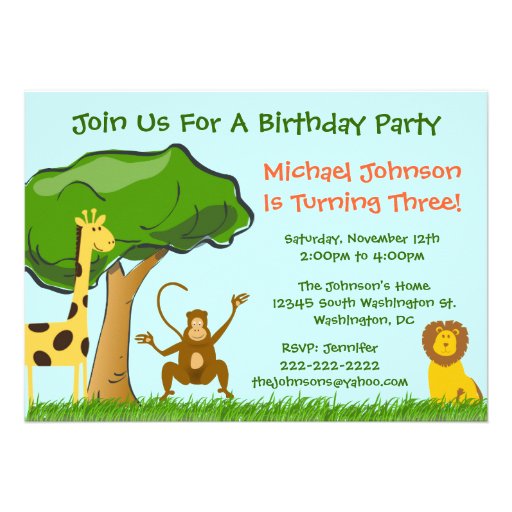 Cute Jungle Zoo Animals Grass Boy's Birthday Party Invitations