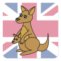 Cute Kangaroo and Joey Flag Background Square Stickers