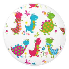 Cute,kawai,dinosaurs,kids,fun,happy,colourful,chic Ceramic Knob