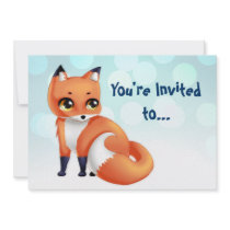 Cute Kawaii cartoon fox bithday party Custom Invite