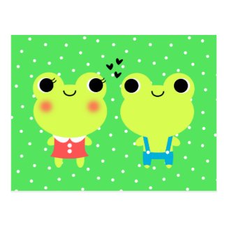Cute Kawaii Cartoon Frog Valentines Postcard