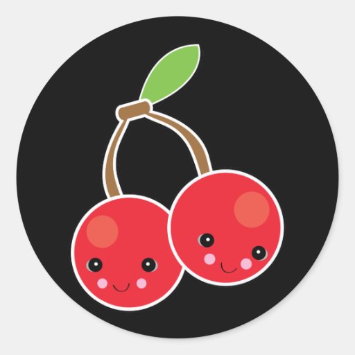 cute kawaii cherries classic round sticker Zazzle
