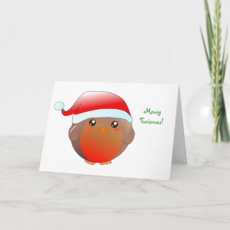 Cute kawaii Christmas Robin Card card