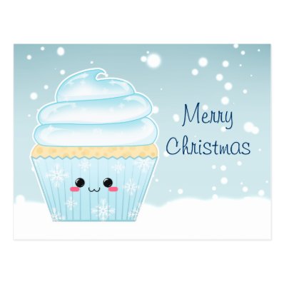 Cute Kawaii Christmas Snowflake cupcake Post Cards