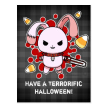 Cute Kawaii evil bunny with chainsaw Post Card