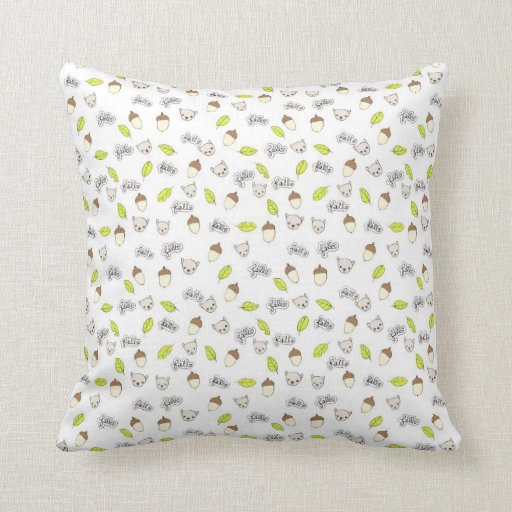 Cute Kawaii fall squirrel acorn hand drawn pattern Pillow Zazzle