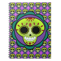 Cute Kawaii Green Mexican Sugar Skull on purple - Spiral Note Books