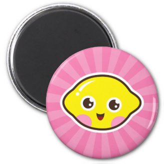Cute kawaii lemon fridge magnet - pink background