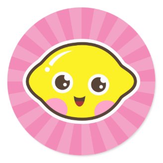 Cute kawaii lemon stickers with pink background