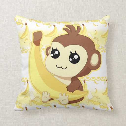 Cute Kawaii monkey holding banana Pillow Zazzle