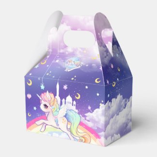 Cute kawaii pastel unicorn with rainbow galaxy favor boxes