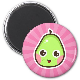 Cute kawaii pear fridge magnet - pink background