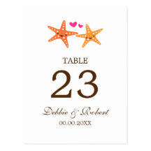 Cute kawaii starfish beach wedding table number postcard