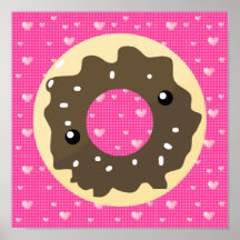 Cute Kawaii Style Chocolate Frosted Donut Posters