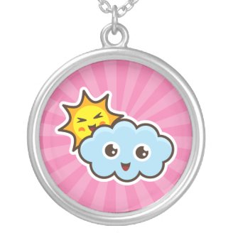 Cute kawaii sun and cloud characters necklace